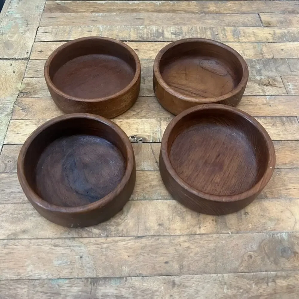 Vintage MCM Teak Wood Snack Bowl Set of 4 5.5